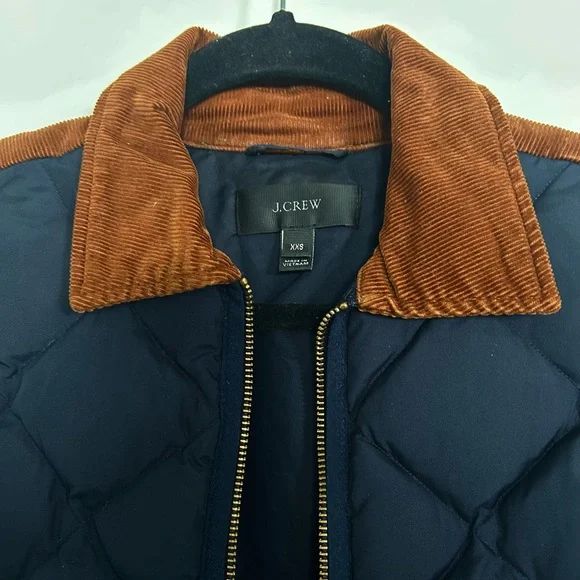 J. Crew Navy Quilted Vest with Brown Corduroy Trim - Picture 2 of 3